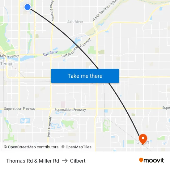 Thomas Rd & Miller Rd to Gilbert map