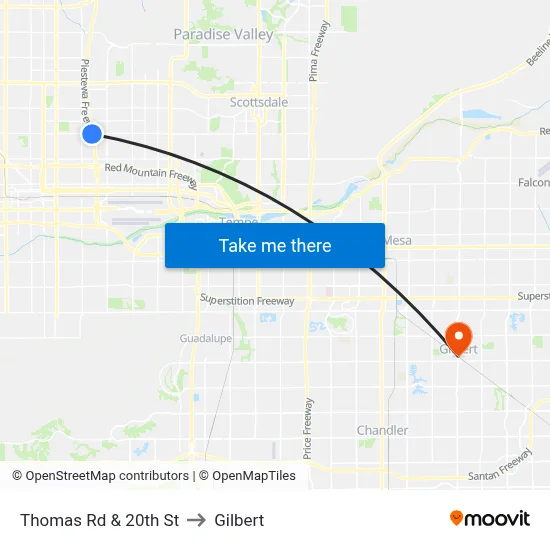 Thomas Rd & 20th St to Gilbert map