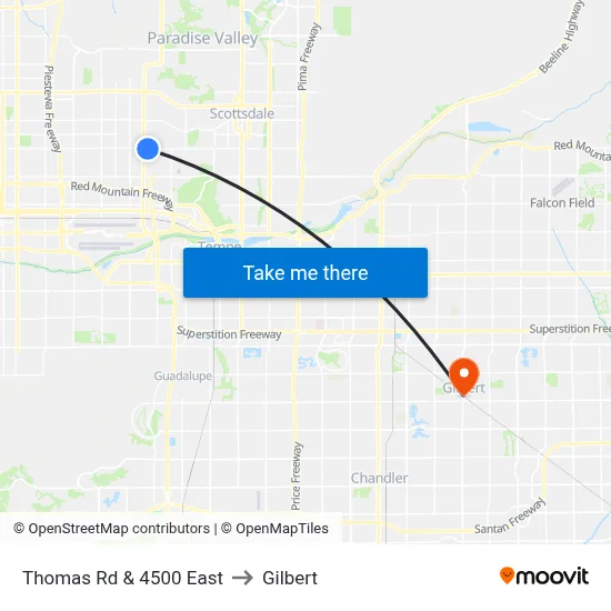 Thomas Rd & 4500 East to Gilbert map