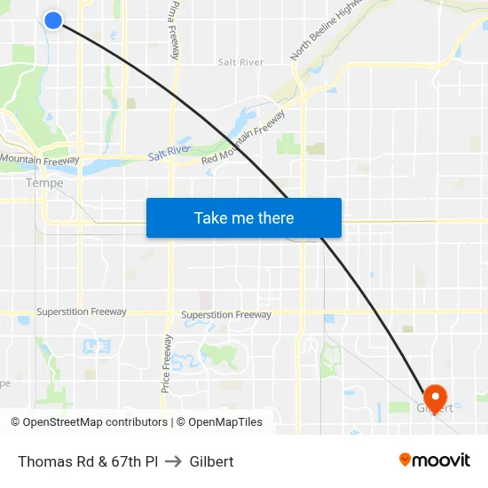 Thomas Rd & 67th Pl to Gilbert map