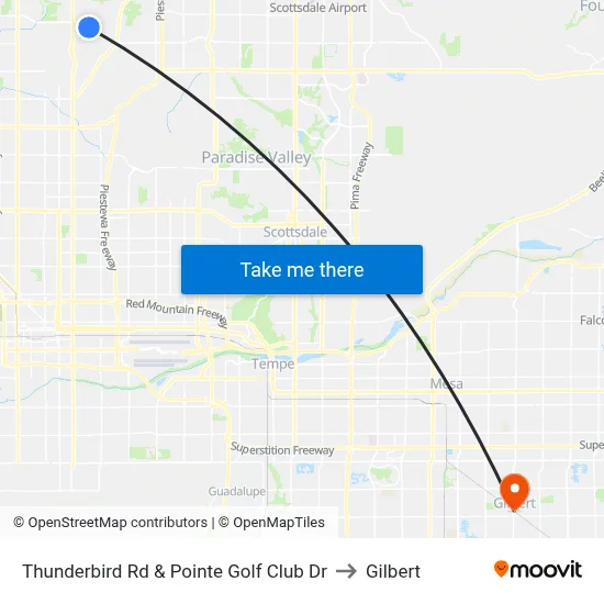 Thunderbird Rd & Pointe Golf Club Dr to Gilbert map