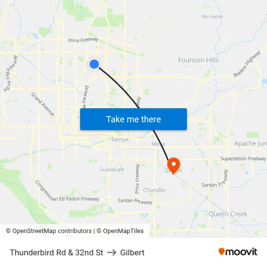 Thunderbird Rd & 32nd St to Gilbert map