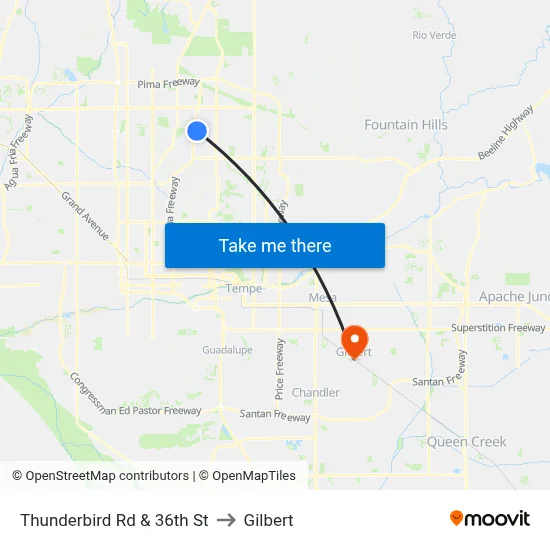 Thunderbird Rd & 36th St to Gilbert map