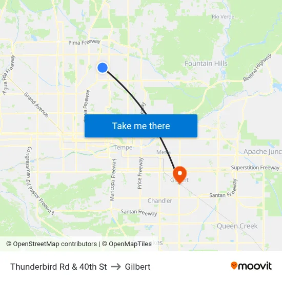 Thunderbird Rd & 40th St to Gilbert map