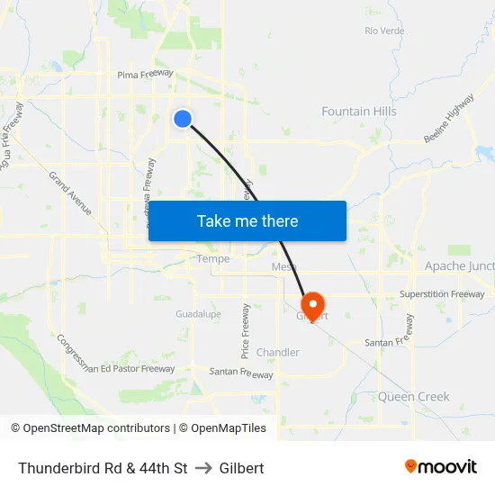 Thunderbird Rd & 44th St to Gilbert map