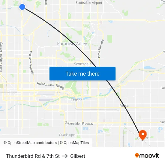 Thunderbird Rd & 7th St to Gilbert map