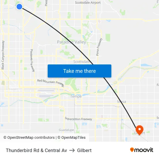 Thunderbird Rd & Central Av to Gilbert map