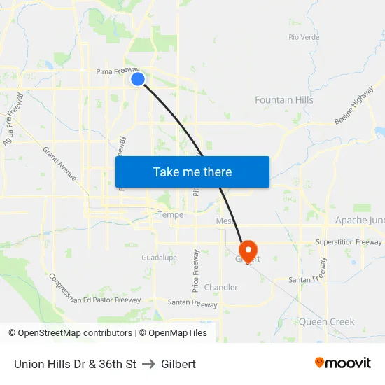 Union Hills Dr & 36th St to Gilbert map