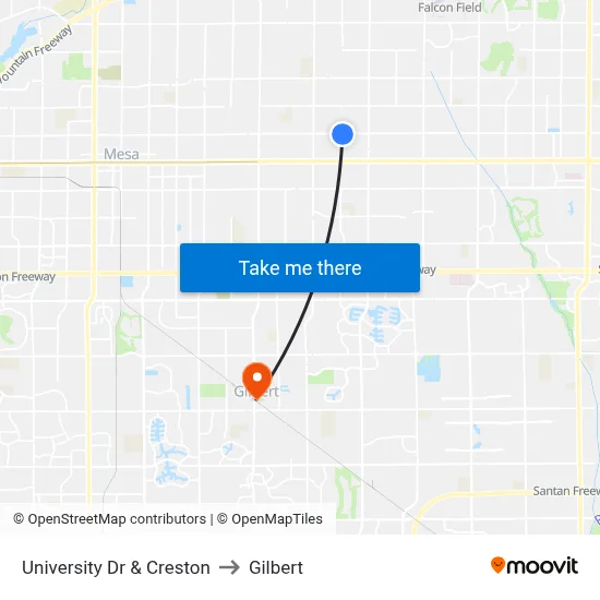 University Dr & Creston to Gilbert map
