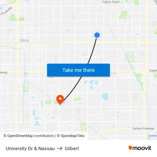 University Dr & Nassau to Gilbert map