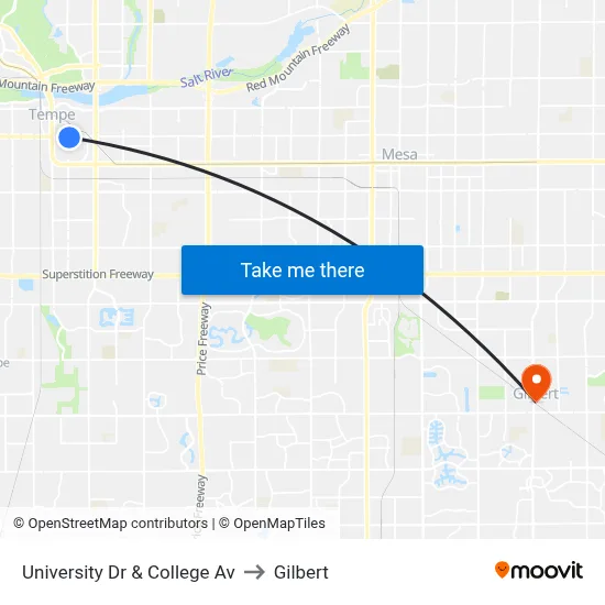 University Dr & College Av to Gilbert map