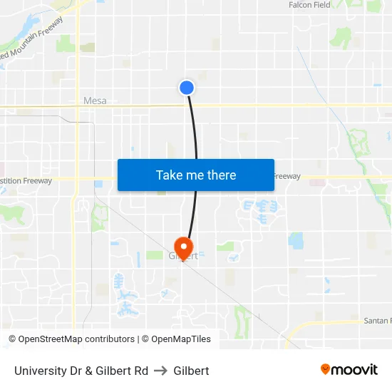 University Dr & Gilbert Rd to Gilbert map