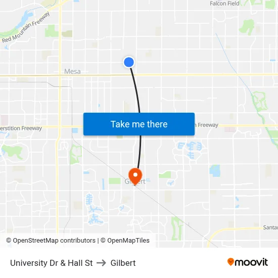 University Dr & Hall St to Gilbert map