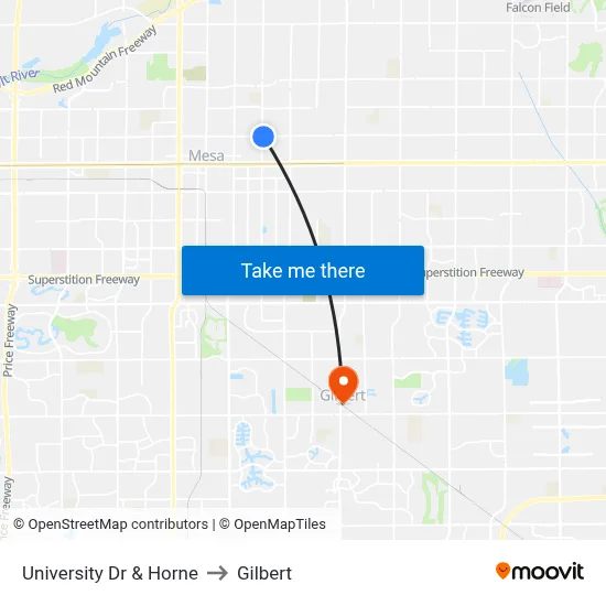 University Dr & Horne to Gilbert map