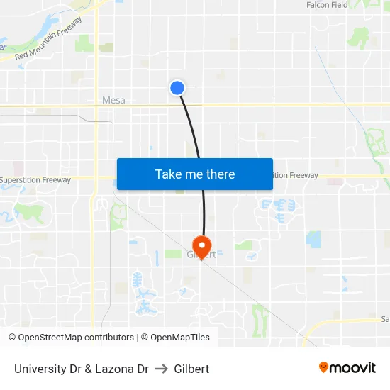 University Dr & Lazona Dr to Gilbert map