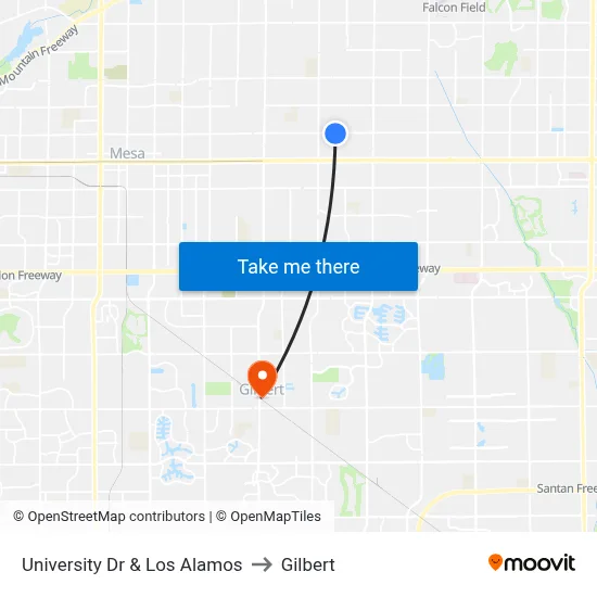 University Dr & Los Alamos to Gilbert map