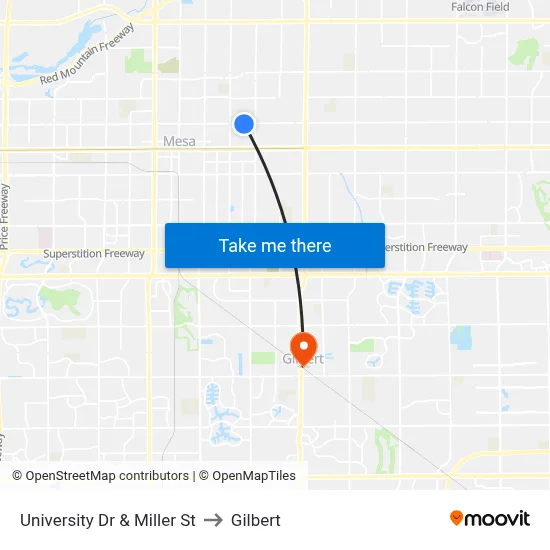 University Dr & Miller St to Gilbert map