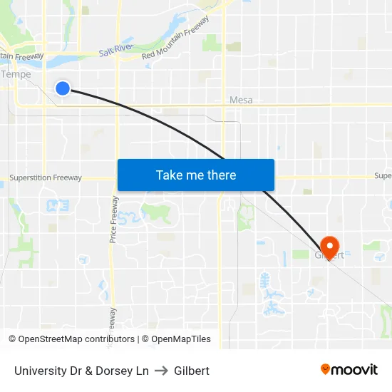 University Dr & Dorsey Ln to Gilbert map