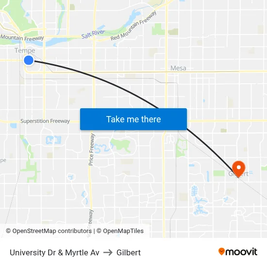 University Dr & Myrtle Av to Gilbert map