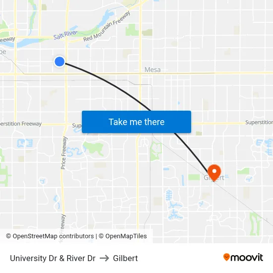 University Dr & River Dr to Gilbert map