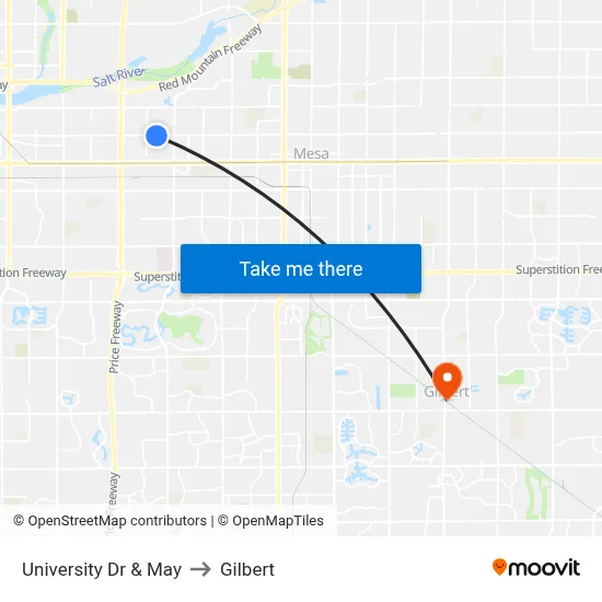 University Dr & May to Gilbert map