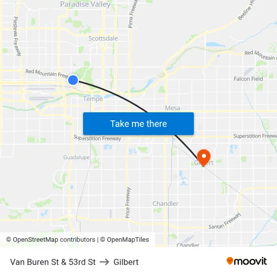 Van Buren St & 53rd St to Gilbert map