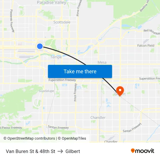 Van Buren St & 48th St to Gilbert map