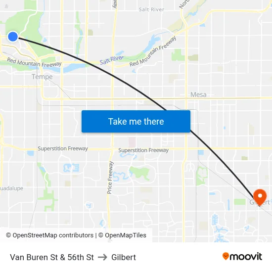 Van Buren St & 56th St to Gilbert map