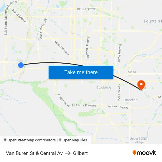 Van Buren St & Central Av to Gilbert map