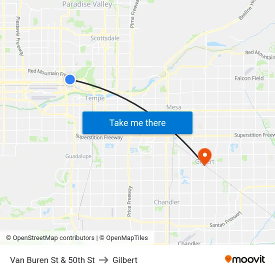 Van Buren St & 50th St to Gilbert map