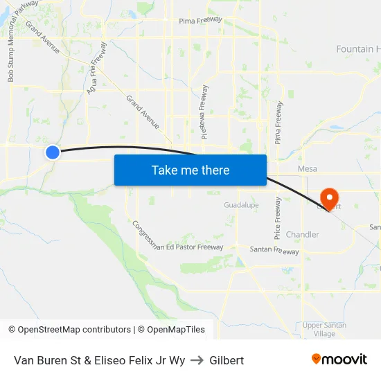 Van Buren St & Eliseo Felix Jr Wy to Gilbert map