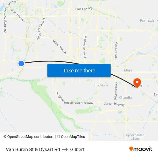 Van Buren St & Dysart Rd to Gilbert map