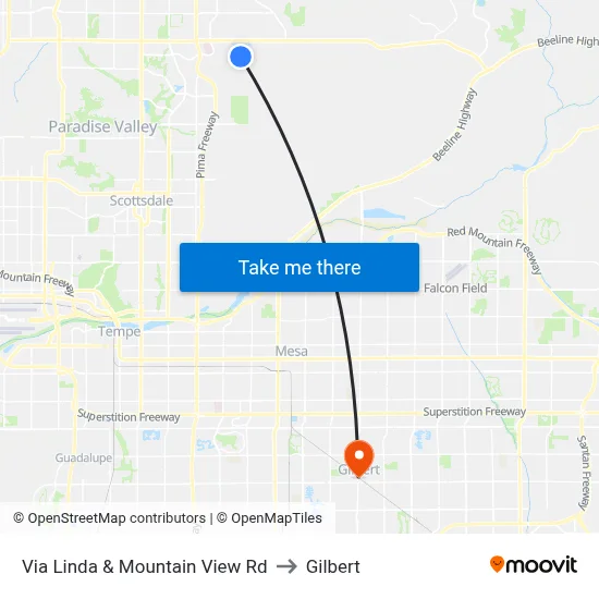 Via Linda & Mountain View Rd to Gilbert map