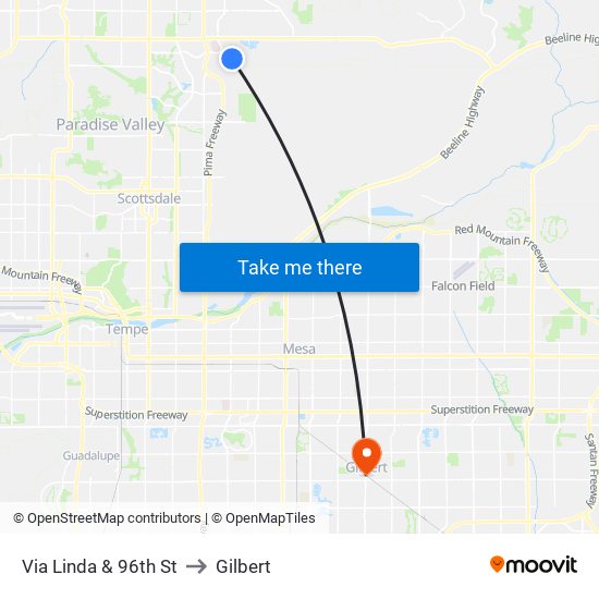 Via Linda & 96th St to Gilbert map