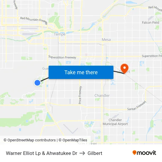 Warner Elliot Lp & Ahwatukee Dr to Gilbert map