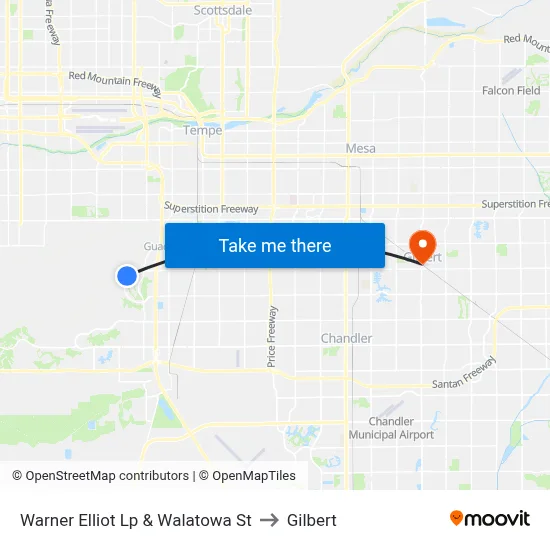 Warner Elliot Lp & Walatowa St to Gilbert map