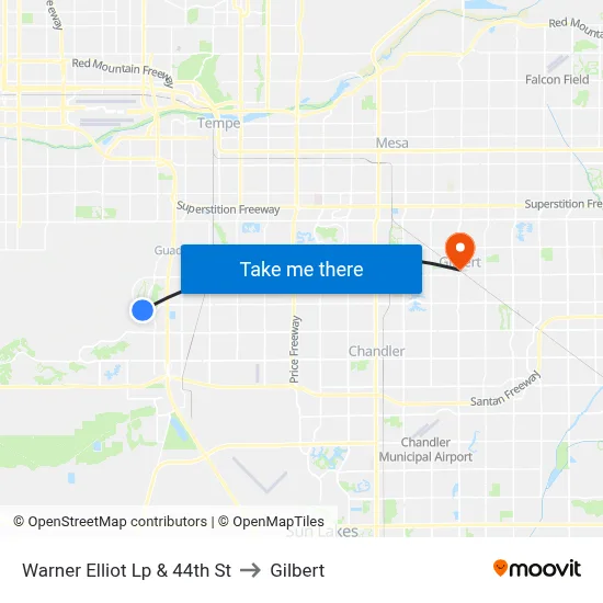 Warner Elliot Lp & 44th St to Gilbert map