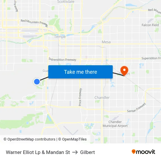 Warner Elliot Lp & Mandan St to Gilbert map