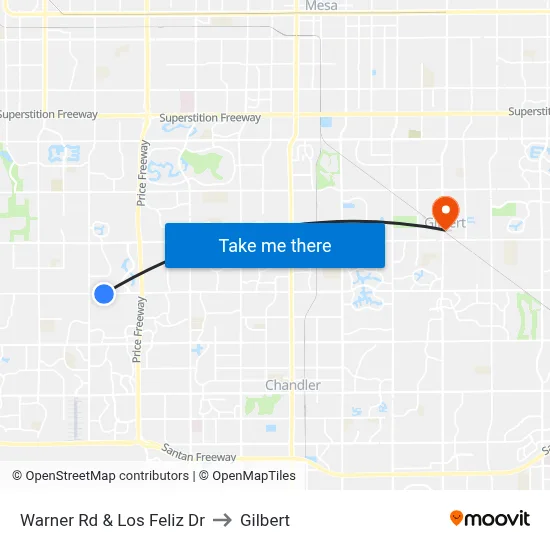 Warner Rd & Los Feliz Dr to Gilbert map