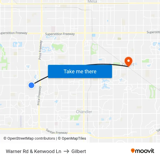 Warner Rd & Kenwood Ln to Gilbert map