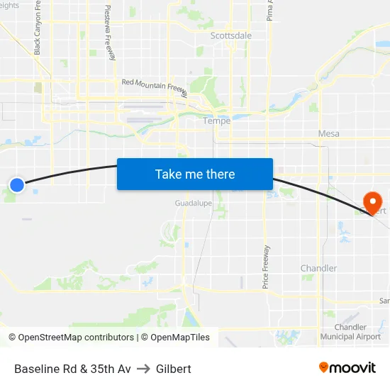 Baseline Rd & 35th Av to Gilbert map