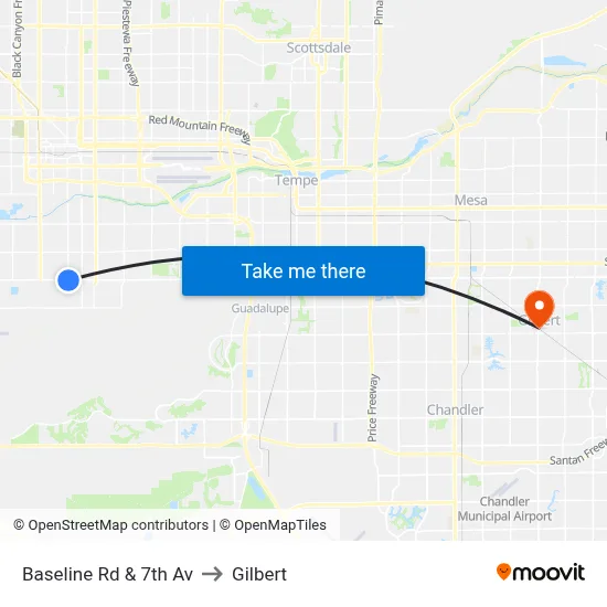Baseline Rd & 7th Av to Gilbert map