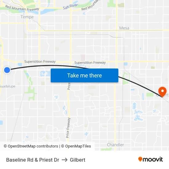 Baseline Rd & Priest Dr to Gilbert map