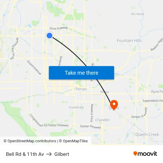 Bell Rd & 11th Av to Gilbert map