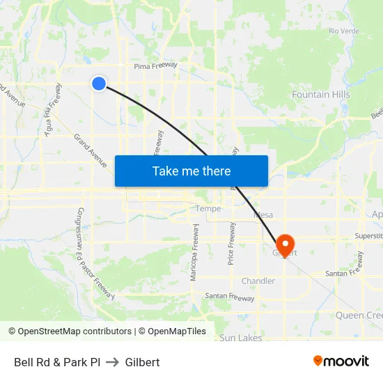 Bell Rd & Park Pl to Gilbert map
