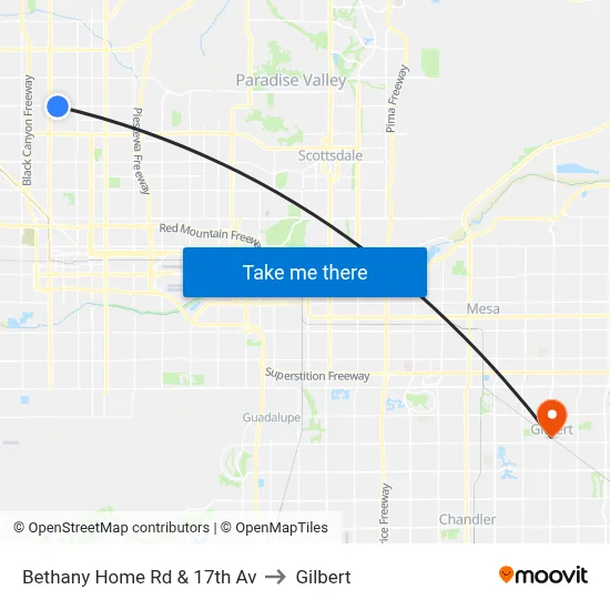 Bethany Home Rd & 17th Av to Gilbert map