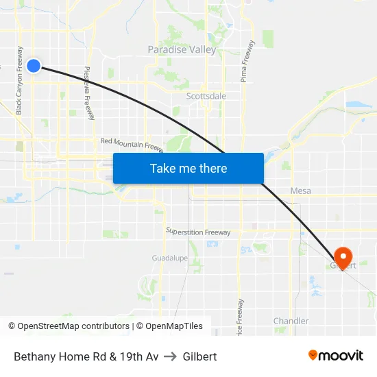 Bethany Home Rd & 19th Av to Gilbert map