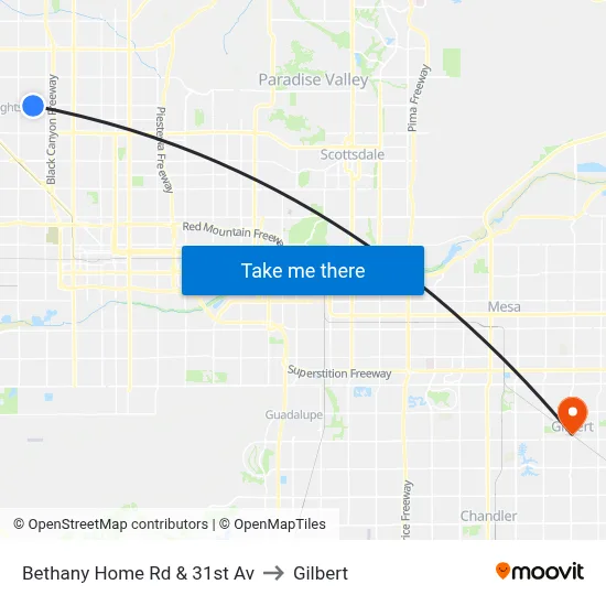 Bethany Home Rd & 31st Av to Gilbert map