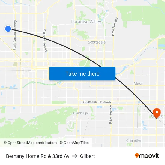 Bethany Home Rd & 33rd Av to Gilbert map