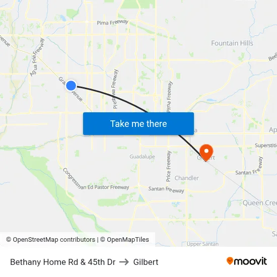 Bethany Home Rd & 45th Dr to Gilbert map